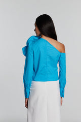 Ashlyn Flower One Shoulder Ruch Shirt