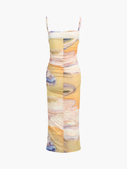 Granite Tie Dye Mesh Ruched Midi Dress