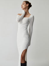 Off Shoulder Bubble Knit Long Sleeve Long Dress