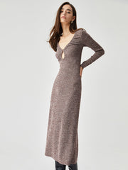V-neck Cut Out Knit Long Dress