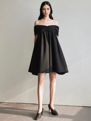 Cotton Pleated Cold Shoulder Short Dress