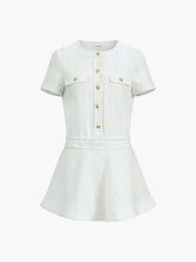 Tweed Metal Button Short Dress