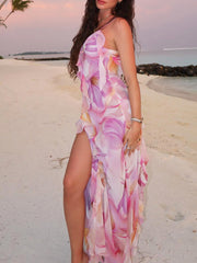 Serendipity Floral Print Ruffle Trim Cami Split Midi Dress