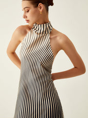 Striped Halter Backless Midi Dress