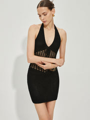 Knit Halter Backless Hollow Out Dress