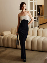 Sequins Color Block Tube Long Dress