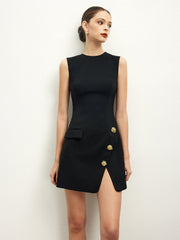 Golden Rose Button Pocket Split Dress