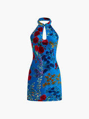 Velvet Jacquard Backless Halter Dress