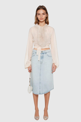 Balder Faux Fur Deconstruct Lace Up Top In Apricot