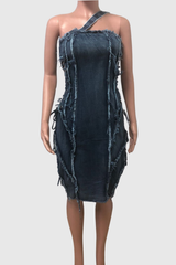 Bhavya Single Shoulder Cutout Fringe Mini Dress