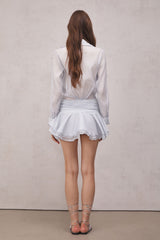 Brinley Ruched Ruffle Mini Dress In White