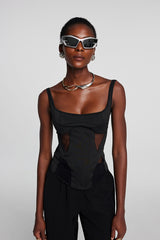 Chana Corset Mesh See Through Top In Black