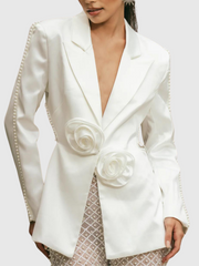 Danna Flower Hollow Pearl Embellished Blazer
