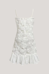 Emberly Spaghetti Flower Ruffle Mini Dress In White