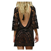 Sexy Women's Bathing Suit Cover Up Crochet Lace Bikini Bathing Suit Swimsuit Smock Knitting Swimwear Mesh Beach Dress Tunic Robe