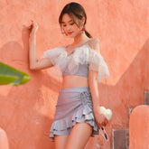 Bikini Set Women Sweet Pink Mesh Patchwork Bikinis Preppy Girls Split Swimsuit High Waist Sexy Sleeveless Strap Woemns Beachwear