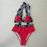 2024 Neon Women Swimsuit Push Up Bikini Swimwear High Waist Bathing Suit OMG Letter Print One Piece Monokini Beachwear Swimsuit