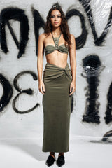 Hollister Halter Neck Lace Up Top In Green