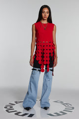 Inaya Circle Cutout Fringe Top In Red