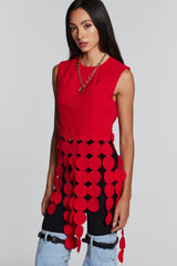 Inaya Circle Cutout Fringe Top In Red