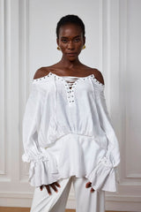 Kai Lace Up Flower Ruffle Top