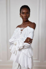 Kai Lace Up Flower Ruffle Top