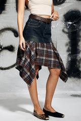 Kenna Grid Buckle Ruffle Denim Skirt