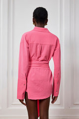 Kimora Buckle Ruch Shirt Mini Dress In Pink