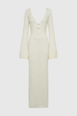 Lana Knit Hollow Plunge Maxi Dress In White