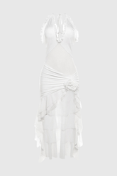 Leona Halter Neck Flower Ruffle Maxi Dress