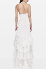 Leona Halter Neck Flower Ruffle Maxi Dress
