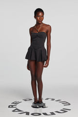 Leora Strapless Bodycon Denim Dress In Black