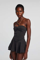 Leora Strapless Bodycon Denim Dress In Black