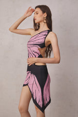 Lily One Shoulder Butterfly Mini Dress