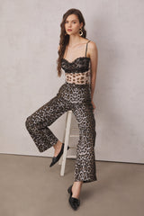 Loretta High Rise Cotton Leopard Straight Pants