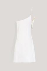 Martha Flower One Shoulder Mini Dress In White