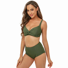Sexy High Waist Split Swimsuit: Solid Color Bikini for Ladies