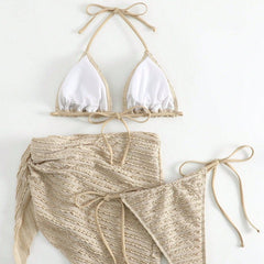 Lace-Up Triangle Cup Bikini Sexy Three-Piece Swimsuit