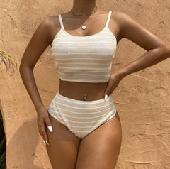 Striped Split Backless Swimsuit