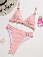 Solid Color Sexy Bikini Triangle Strap Backless Split Swimsuit