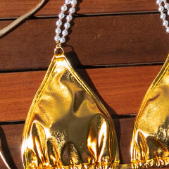 Golden Backless Halter Lace-Up Bikini Sexy Swimsuit