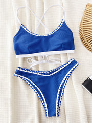 Blue Halter Strap Split Bikini