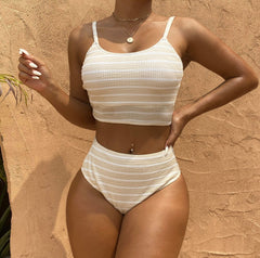 Striped Split Backless Swimsuit