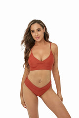 Solid Color V Neck Triangle Split Swimsuit