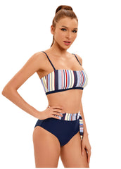 Striped Printed Split Swimsuit High Waist Triangle with Backless