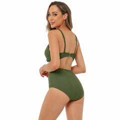Sexy High Waist Split Swimsuit: Solid Color Bikini for Ladies