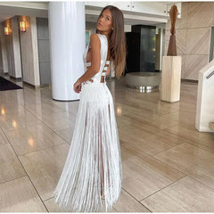 Aspen White Bandage Tassel Dress