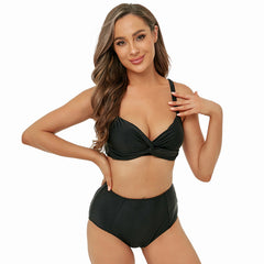 Sexy High Waist Split Swimsuit: Solid Color Bikini for Ladies