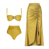 High Waist Split Three-Piece Bikini Wrap Skirt Swimsuit