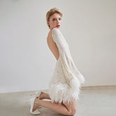 Aurelia Long Sleeve Sequined Feather Mini Dress